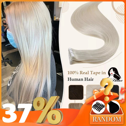 Full Shine Tape In Human Hair Extensions - 100% Remy Straight Hair Double Sided Silky Natural Tapes for Women