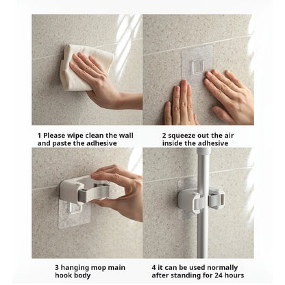 Soft Rubber Mop Hooks — Self-Adhesive Wall-Mounted Organizer for Mops, Brooms & Cleaning Supplies