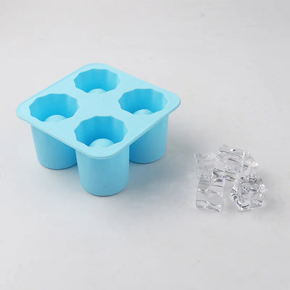 Silicone 4-Hole Ice Cube Mold – Round Press Ice Block Maker for Whiskey, Beer, and Bar Kitchen Use
