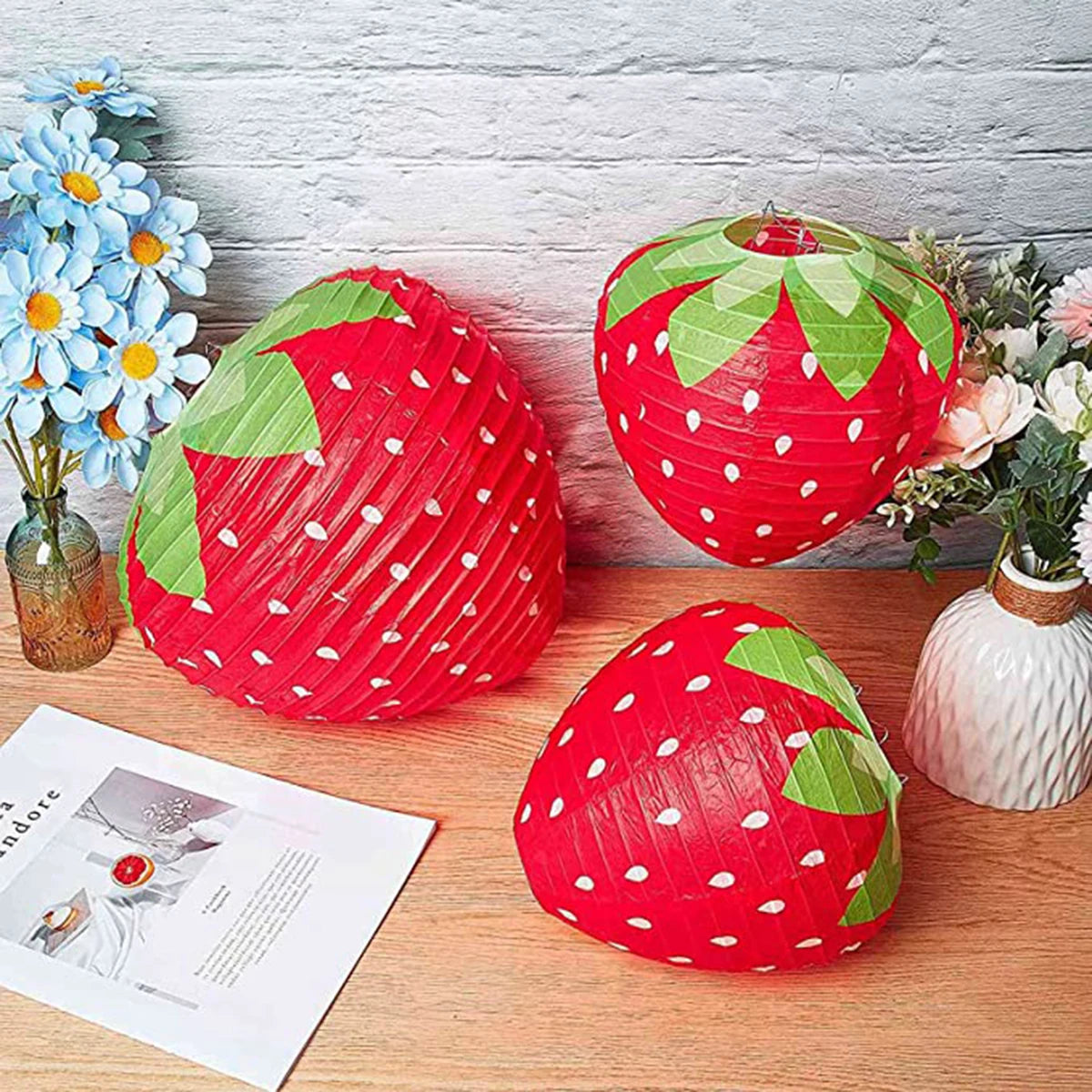 Strawberry Paper Lanterns - 3PCS 20CM Cute Fruit Theme Decorations for Birthday Parties & Baby Showers
