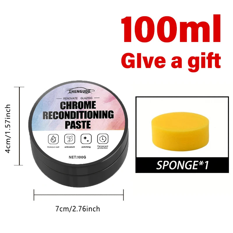 Automotive Chrome Repair Paste – Oxidized Chrome Trim & Badge Restorer with Application Sponge