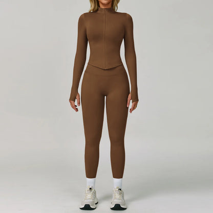 2/3PCS Women’s Seamless Yoga & Gym Set – Push-Up Sports Bra, Long Sleeve Jacket & Workout Leggings