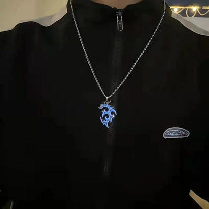 Hip-Hop Rock Dragon Necklace – Stainless Steel Chain with Luminous Alloy Pendant, Glow-in-the-Dark Night Dance Jewelry