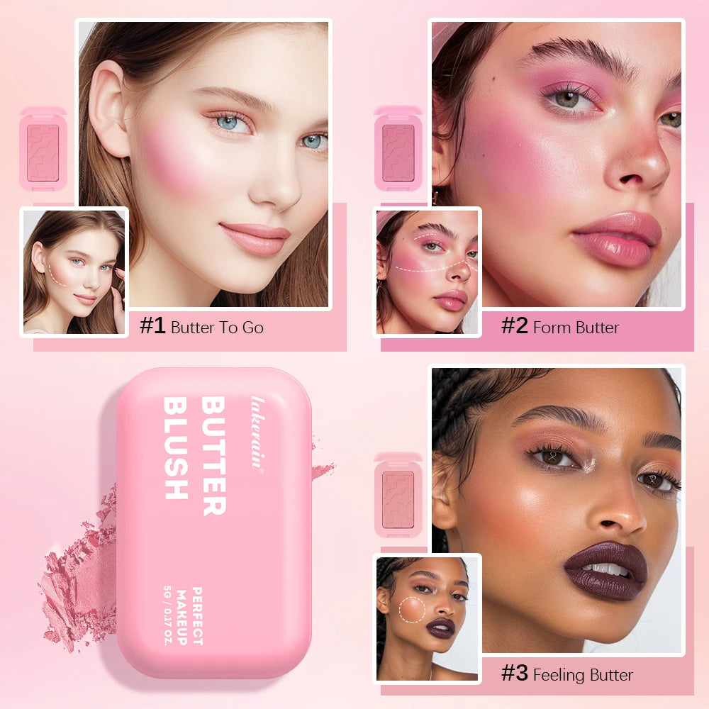 Professional Makeup Powder Blush - 12HR Wear, Vegan Formula, Pink Cream Blusher Palette for Face Cosmetics