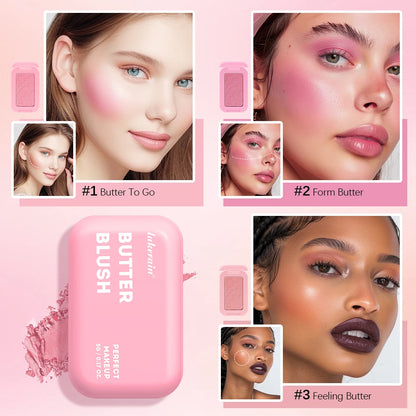 Professional Makeup Powder Blush - 12HR Wear, Vegan Formula, Pink Cream Blusher Palette for Face Cosmetics