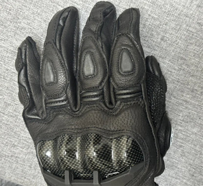 Motorcycle Gloves – Black Racing Genuine Leather, White Road Riding Team Gloves for Men, Summer & Winter with Touch Screen Compatibility