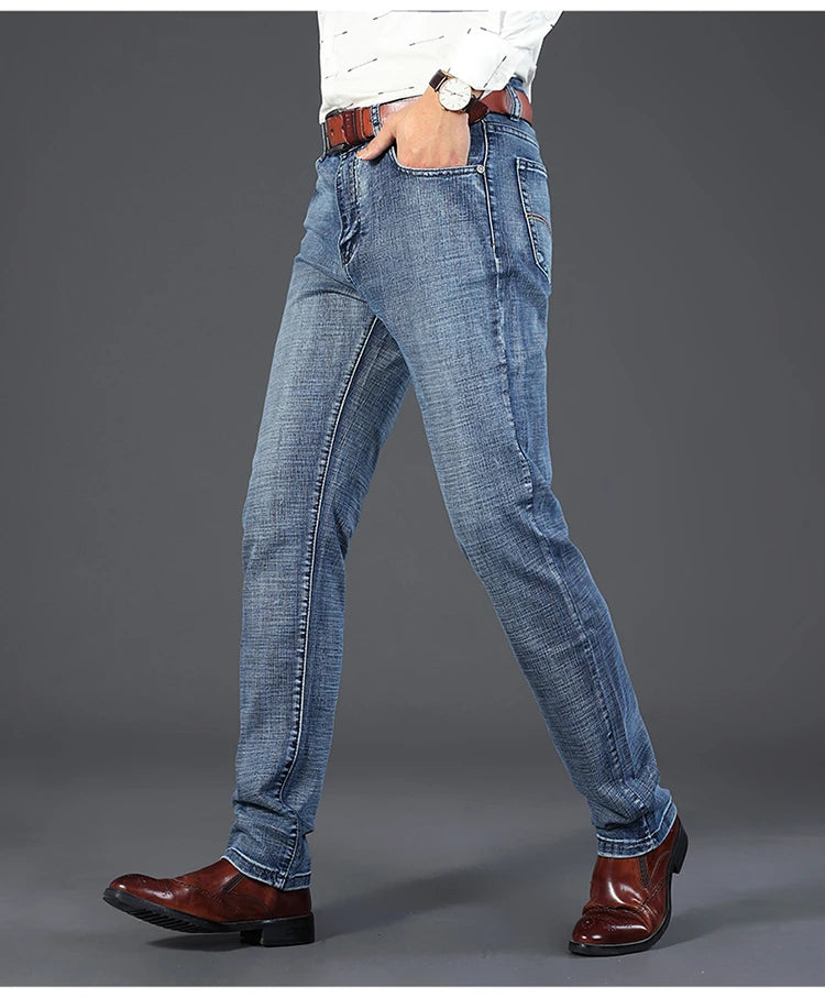 Men’s All-Match Brand Trousers – High-Quality Business Casual High Waist Denim Jeans for All Seasons