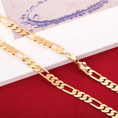 Hot Fine 18K Gold Jewelry Set - 8MM Geometric Bracelets and Necklace for Men & Women, Fashion Wedding Accessories