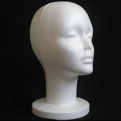 Female Styrofoam Mannequin Head — Foam Wig, Hair & Glasses Display Model