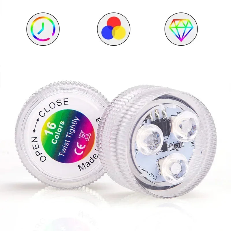 3LED RGB Submersible Underwater Night Lamp – Battery Operated Pool, Garden, Wedding & Party Light for Vases & Bowls