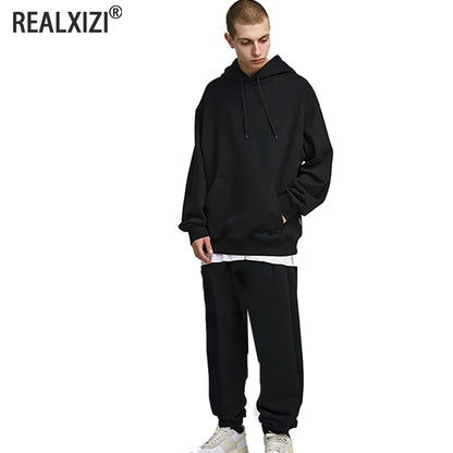 Men's Sweatpants - Spring Autumn Fleece Sport Pants with Drawstring & Pockets, Oversized Casual Trousers