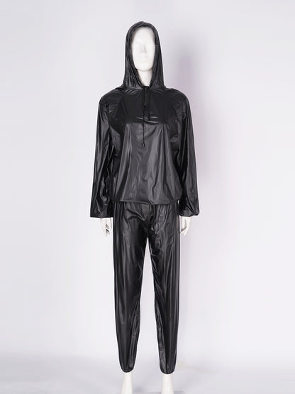 Unisex PVC Sauna Suit — Long Sleeve Top & Elastic Waistband Pants for Men & Women, Slimming Fitness Workout Outfit