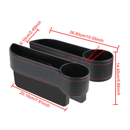Car Seat Gap Organizer – Leather Auto Crevice Storage Box with Cup & Phone Holder, USB Option