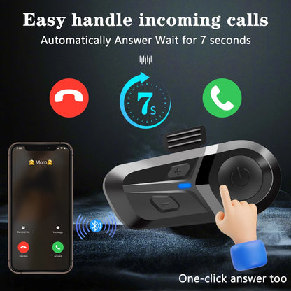 Bluetooth 5.3 Wireless Motorcycle Helmet Headset - Waterproof Earphone with Hands-Free Call & Music Player for Moto Helmet