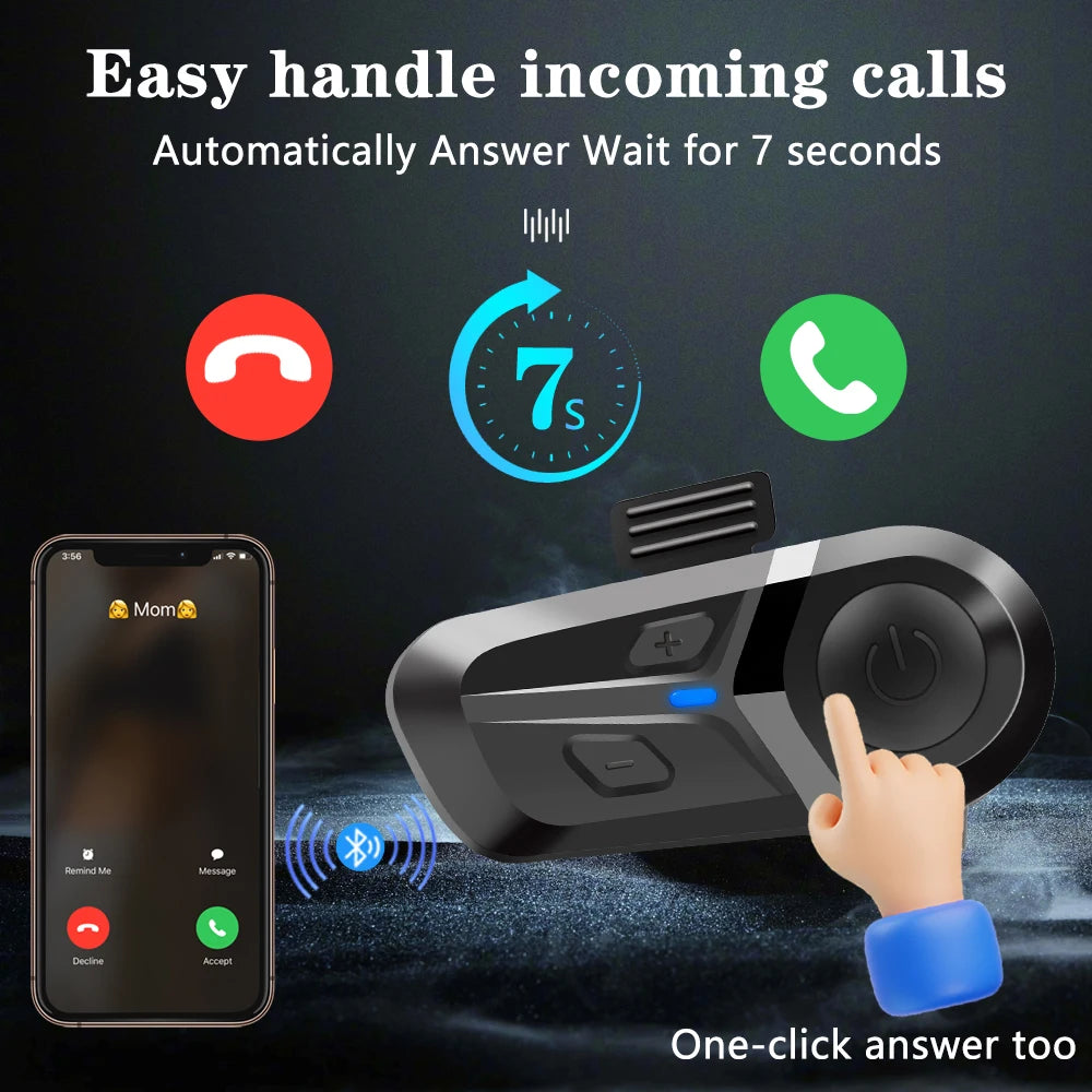 Bluetooth 5.3 Wireless Motorcycle Helmet Headset – Hands-Free Call & Music Player, Waterproof Earphones for Moto Helmets