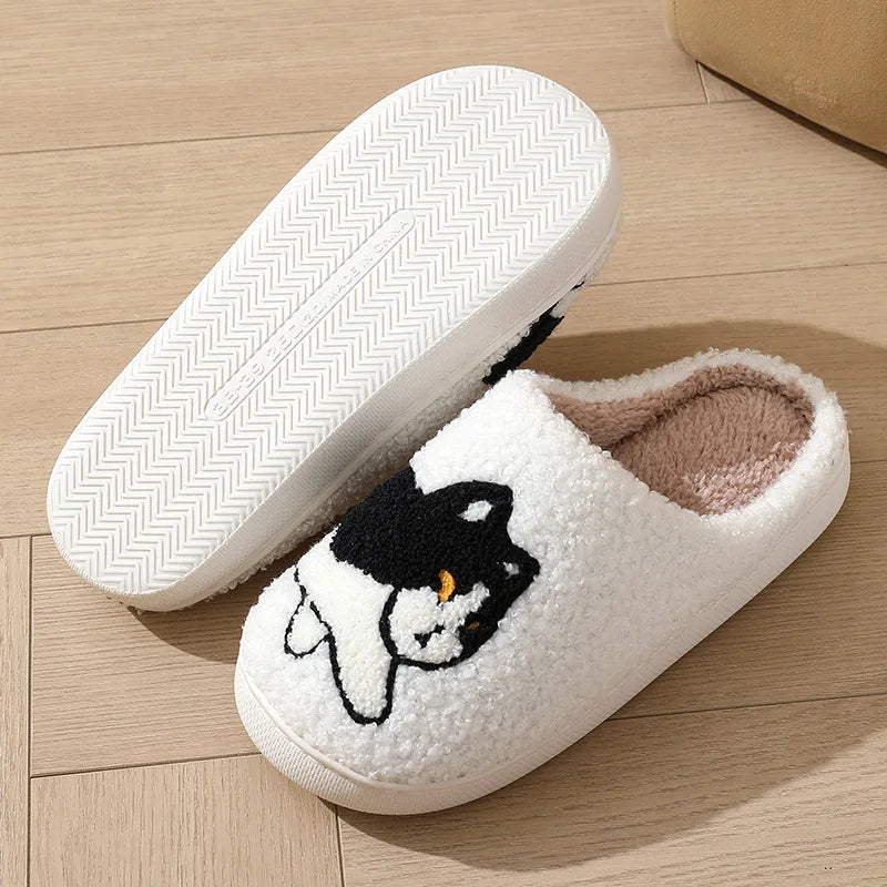 Cartoon Cat & Dachshund Dog Slippers – Indoor Lightweight Cotton Slides for Men & Women, Warm Winter Bedroom Shoes