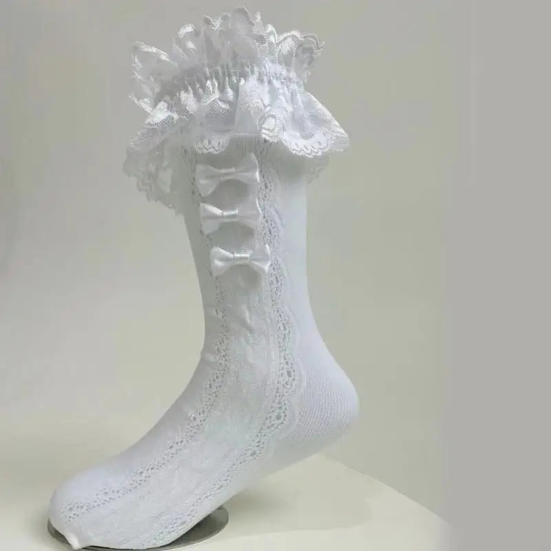 Girls Mid-Calf Socks - Breathable Hollow-Out Layered Stackable Socks