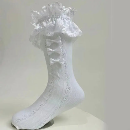 Girls Mid-Calf Socks - Breathable Hollow-Out Layered Stackable Socks