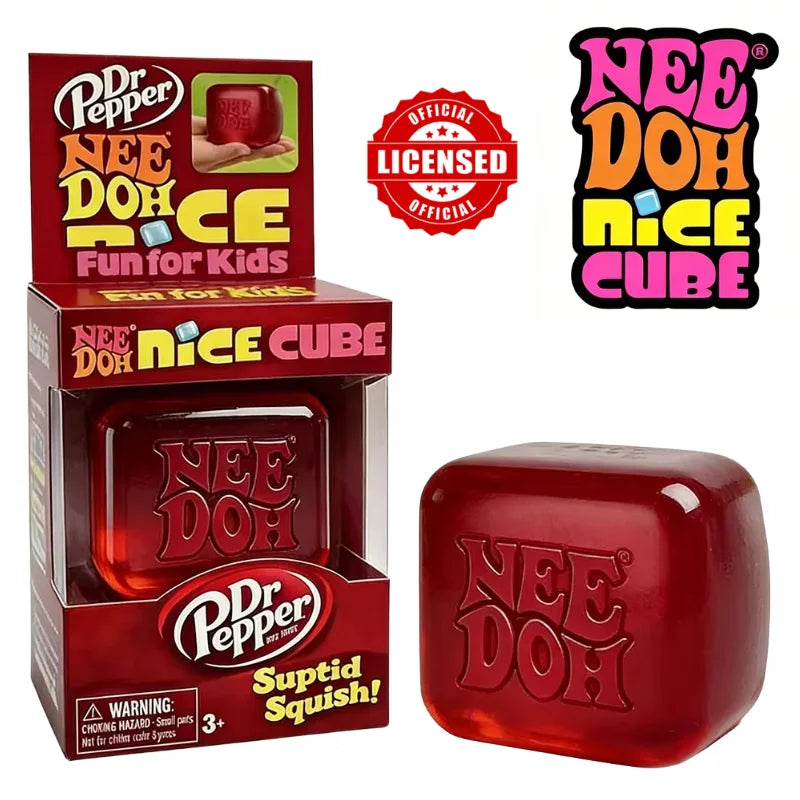 Dr Pepper NeeDoh Nice Cube Squishy Fidget Toy - Soft Squeeze Sensory Stress Relief for Kids & Adults