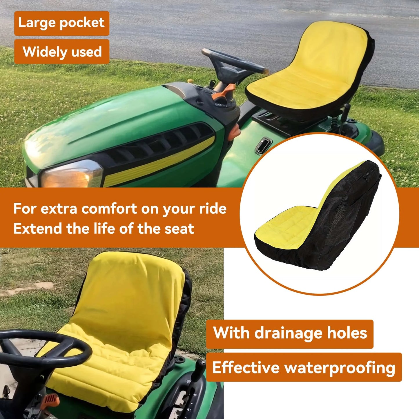 Riding Lawn Mower Cushioned Seat Cover LP92334, Weatherproof Oxford 300 Tractor Seat Protector for John Deere Mower & Gator Seats up to 18"