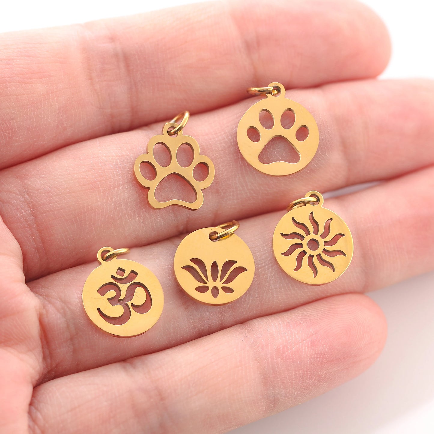 5PCS Animal Claw Charms Set – Stainless Steel Cat, Elephant, Hummingbird & Yoga DIY Pendants for Necklaces & Earrings