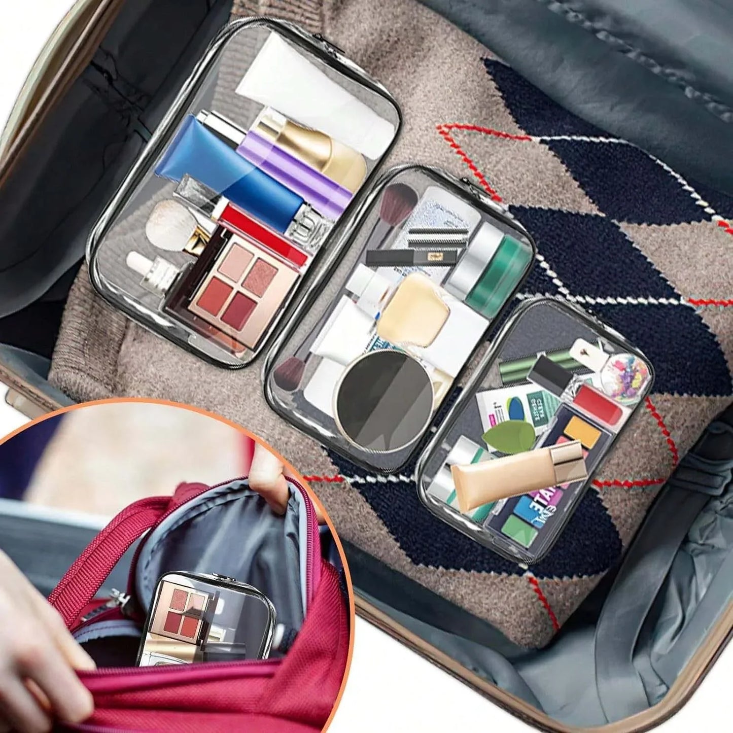 Clear Toiletry Bag — Portable Travel Makeup Organizer with Zipper, PVC Cosmetic Pouch, Airline Compliant