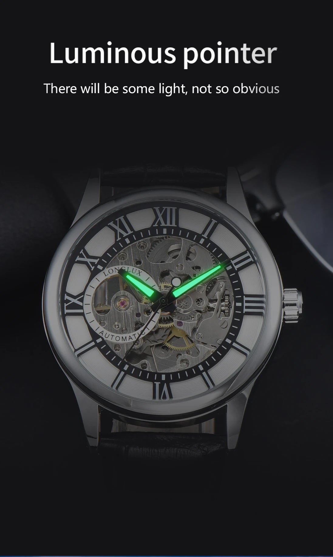 LONGLUX Rome Automatic Mechanical Waterproof Men’s Watch – Hollow Dial Leather Wristwatch Gift