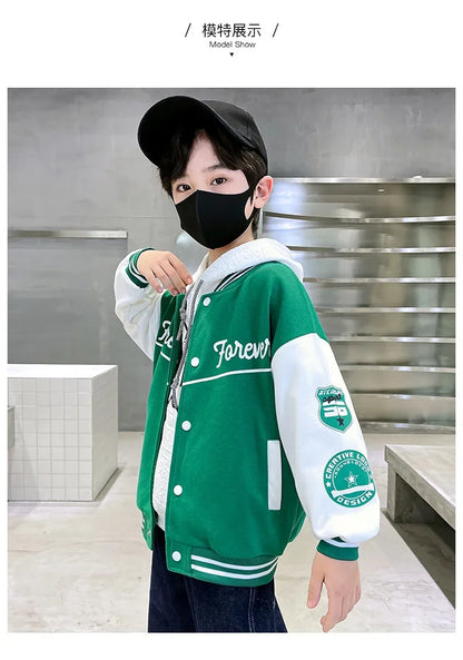 Autumn Baseball Jacket for Teens - Quilted Cotton Bomber Coat for Boys & Girls, Kids Jacket for Fall