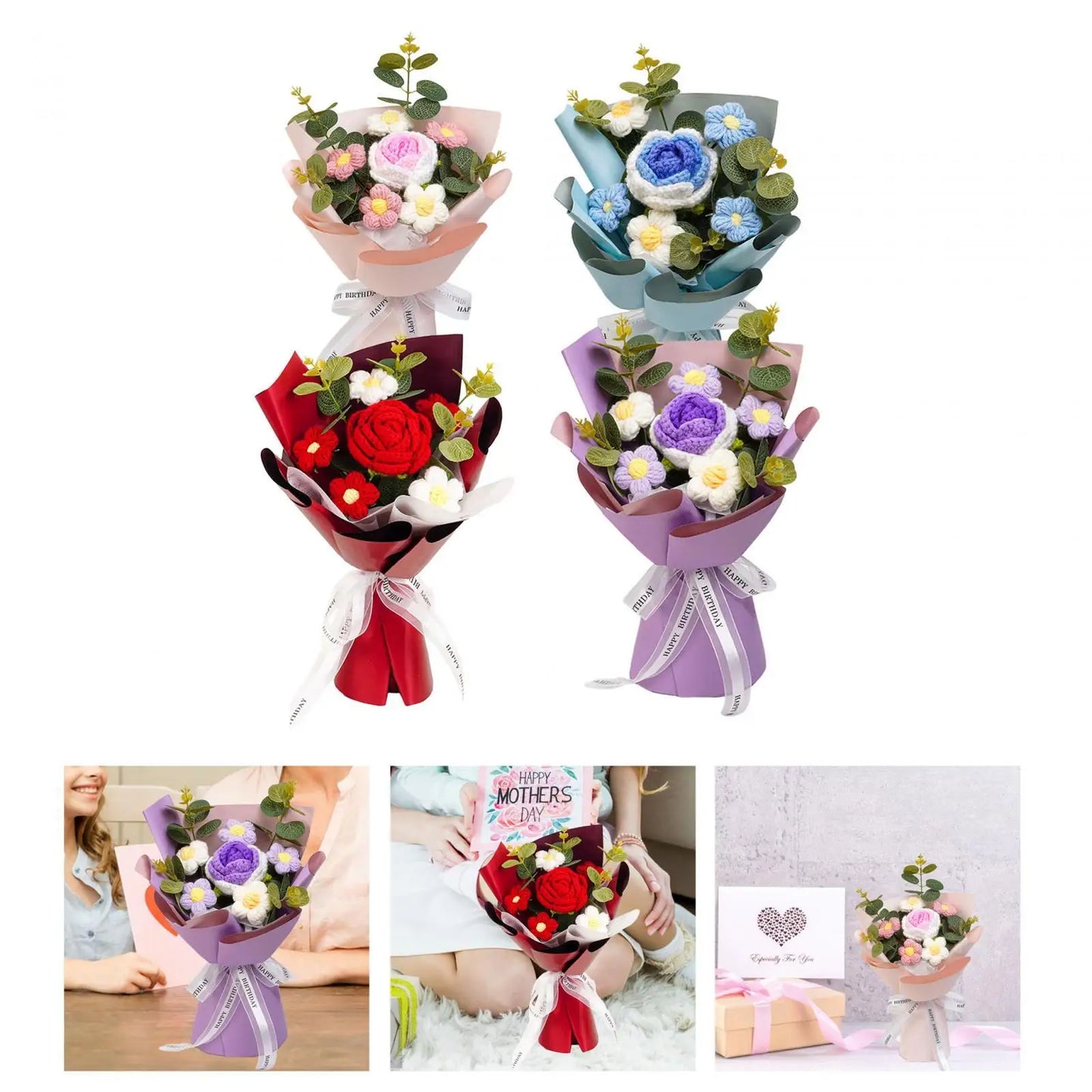 Knitted Flower Bouquet — Crochet Home Decor for Teacher’s Day, Birthday & Anniversary