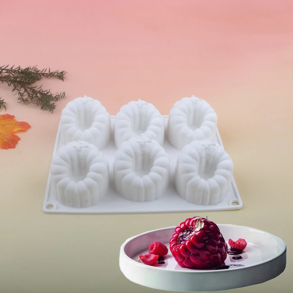 6-Cell Raspberry Silicone Mousse Cake Mold — Food-Grade Baking Tool for Party Desserts and Kitchen Supplies