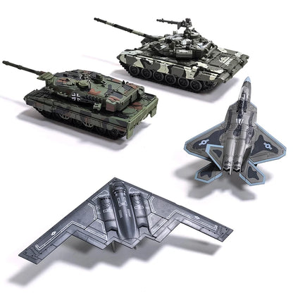 Military Building Blocks Set - F-22 F-14 Fighter Jets & Leopard 2A7 M1A2 T-90 Tank Model Toys for Boys Gifts