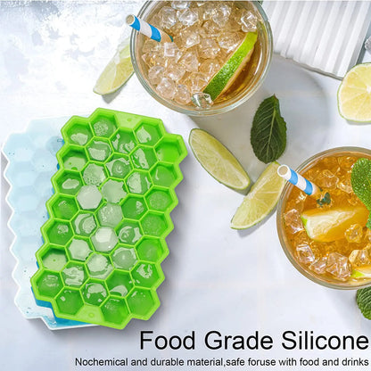 37 Grid Honeycomb Silicone Ice Cube Mold | Large-capacity Ice Tray Mold | Reusable Food Grade Ice Maker with Lids | Popsicle Mould