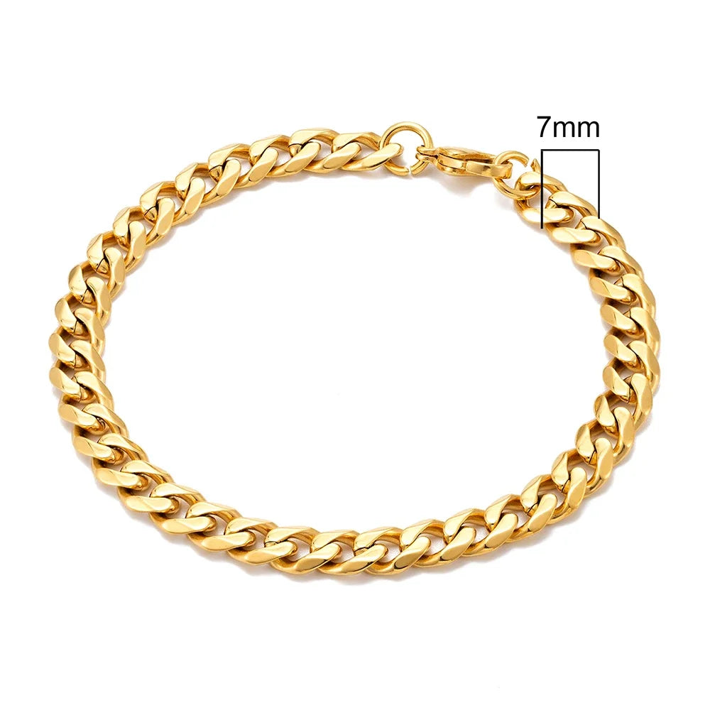 MKENDN Punk Rock Stainless Steel Cuban Curb Link Chain Bracelet – 3–11mm Silver Biker Jewelry for Men & Women