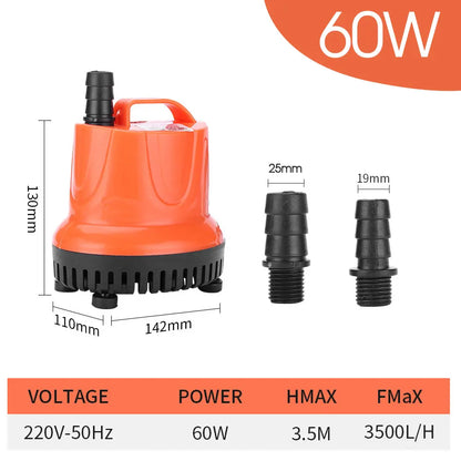220V Submersible Water Pump - 30W–110W Bottom-Suction Silent Pump for Garden Water Features and Fish Tanks