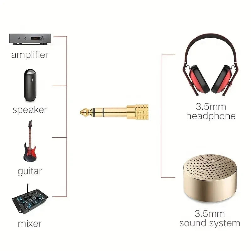 2 Pack Audio Adapter Set, 6.5mm to 3.5mm and 3.5mm to 6.5mm, 1/4-inch to 1/8-inch and 1/8-inch to 1/4-inch, Suitable for Headphones