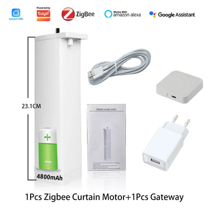 Tuya ZigBee Battery-Powered Electric Curtain Motor – Wireless, Automatic, SmartLife App Remote, Works with Google Home