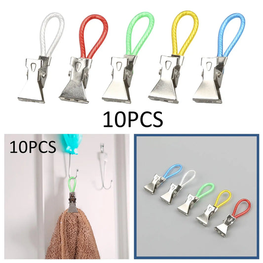 10pcs Metal Towel Clips - Hanging Loop Clip Hangers for Kitchen & Bathroom Organization