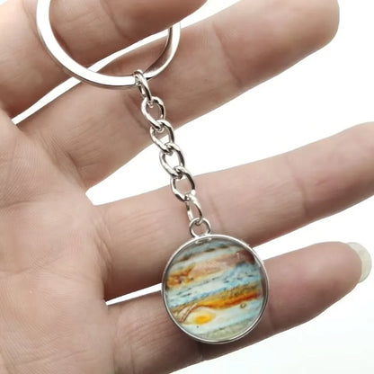 Glow in the Dark Solar System Keychain – Luminous Nebula Planet Key Ring with Moon, Earth, Sun, Double-Sided Glass Ball