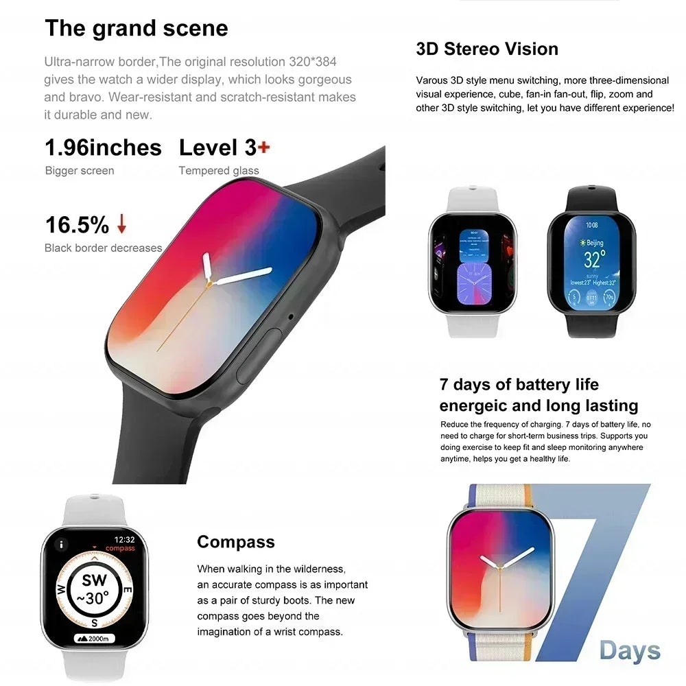 2025 DT 10 Smart Watch – 2.01" AMOLED, 16GB, Music, 3D Surround, BT Call, Waterproof Smartwatch for Men & Women