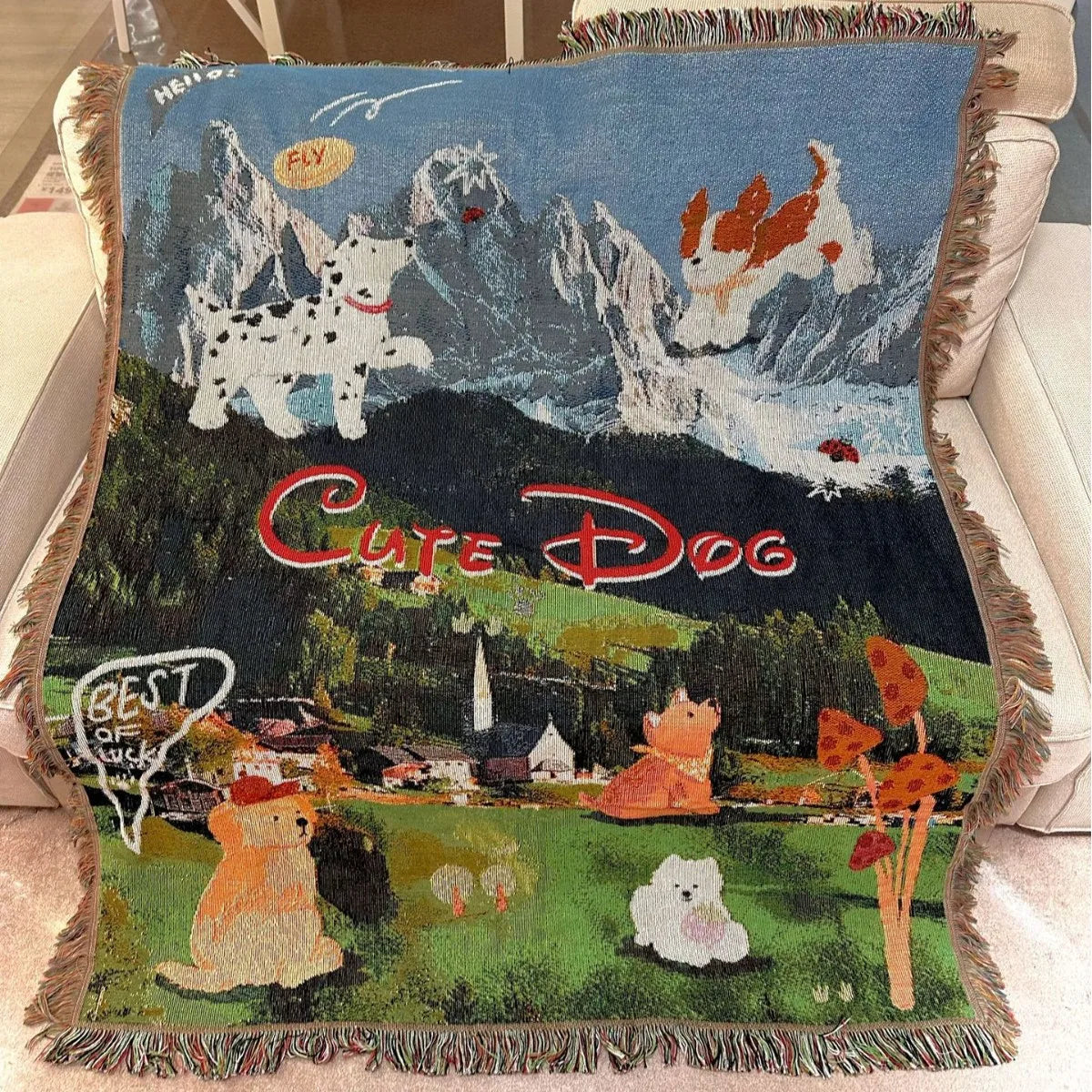 Animal Sofa Blanket Cover – European Village Cartoon Tapestry for Home Decor, Sofa, Bed & Camping