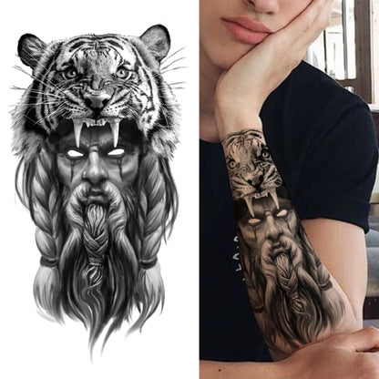 Full Arm Temporary Tattoo Sleeve - Realistic Warrior Lion Tiger Flower & Maori Design Fake Tattoos