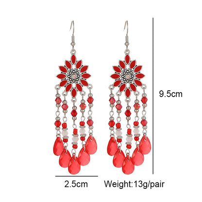 Bohemian Water Drop Tassel Earrings - Vintage Crystal Bead Long Dangle Jewelry for Women