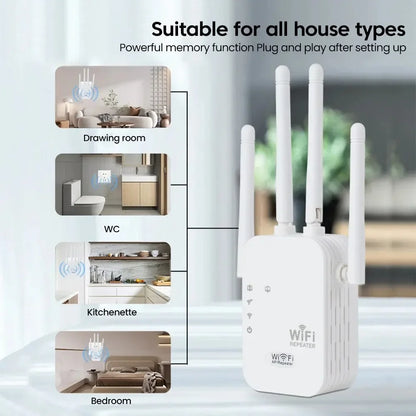WiFi Extender 300M – Long Range Wireless Signal Booster & Internet Repeater with EU Plug