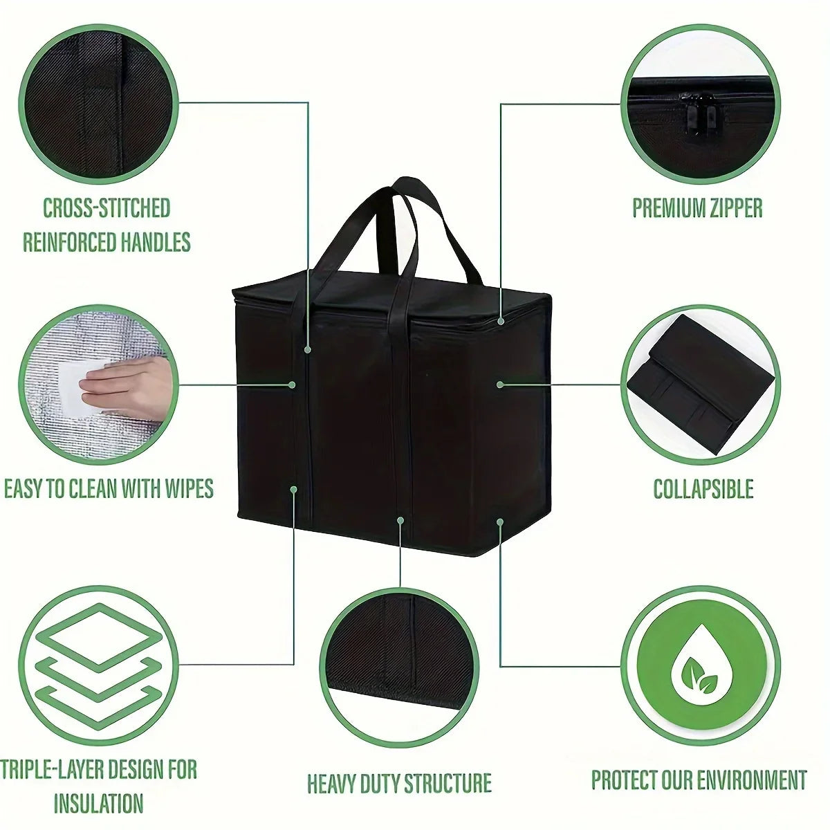 XL/Large Insulated Cooler Bag — Keep Food Hot & Cold for Hours, Grocery Tote, Pizza Warmer, Lightweight & Durable with Zipper