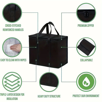 XL/Large Insulated Cooler Bag — Keep Food Hot & Cold for Hours, Grocery Tote, Pizza Warmer, Lightweight & Durable with Zipper