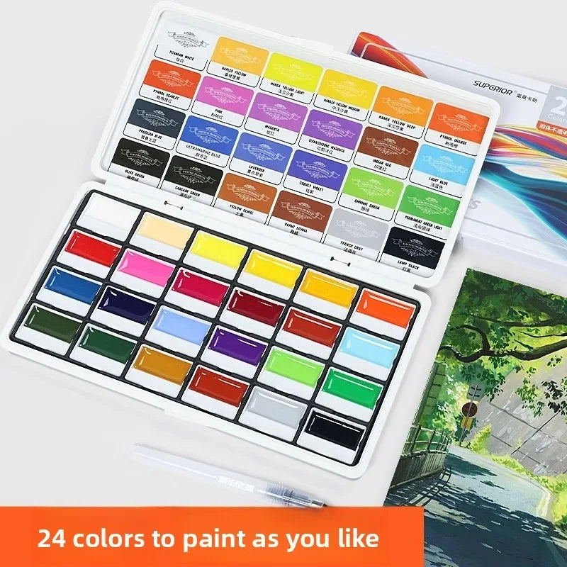 24 Color Solid Watercolor Paint Set - Portable Opaque Pigment Kit For Beginners Students And Artists