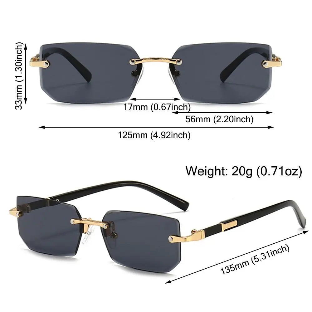 Rimless Rectangle Sunglasses – Fashion Small Square Shades for Men & Women, Summer Travel Eyewear