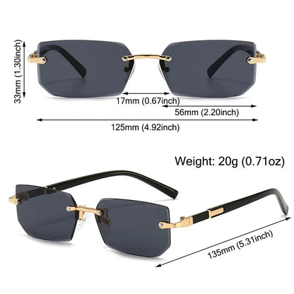 Rimless Rectangle Sunglasses – Fashion Small Square Shades for Men & Women, Summer Travel Eyewear