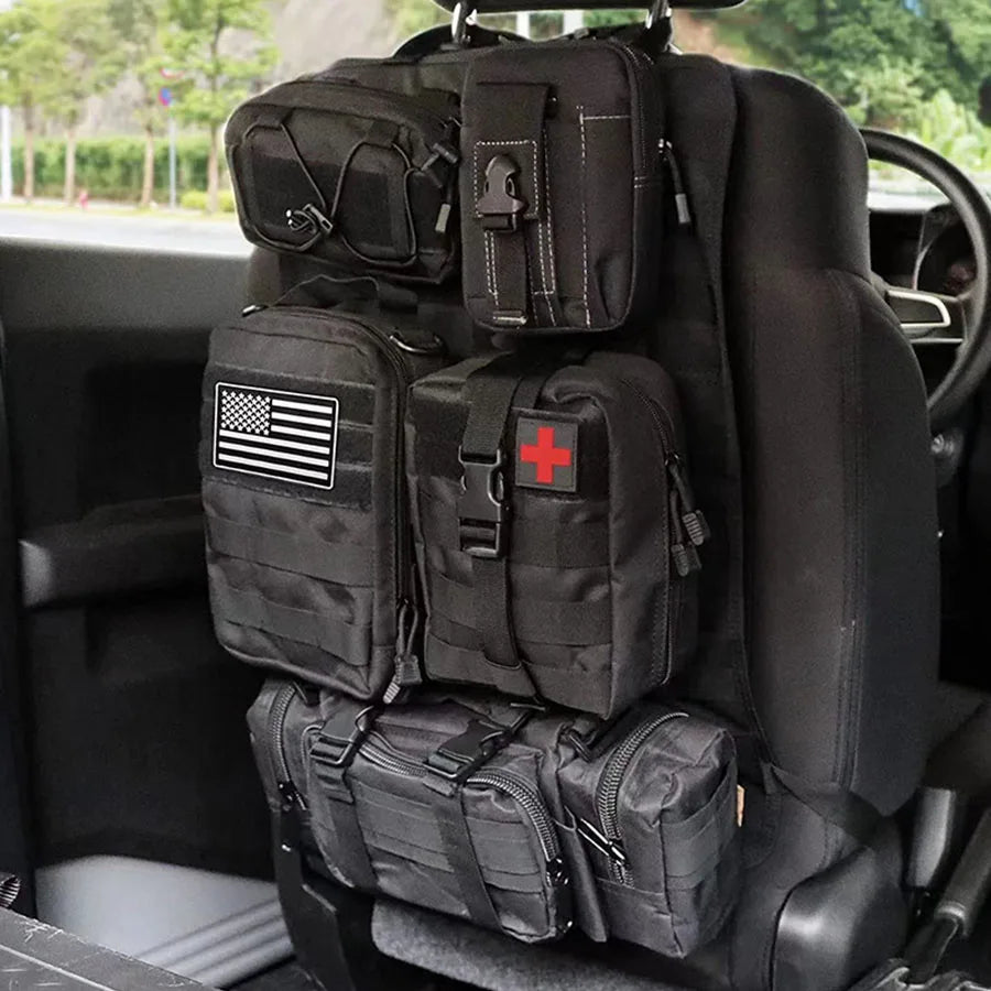 High-Quality 6-in-1 Car Back Seat Organizer – 55x37CM 600D Tactical Hanging Storage Bag