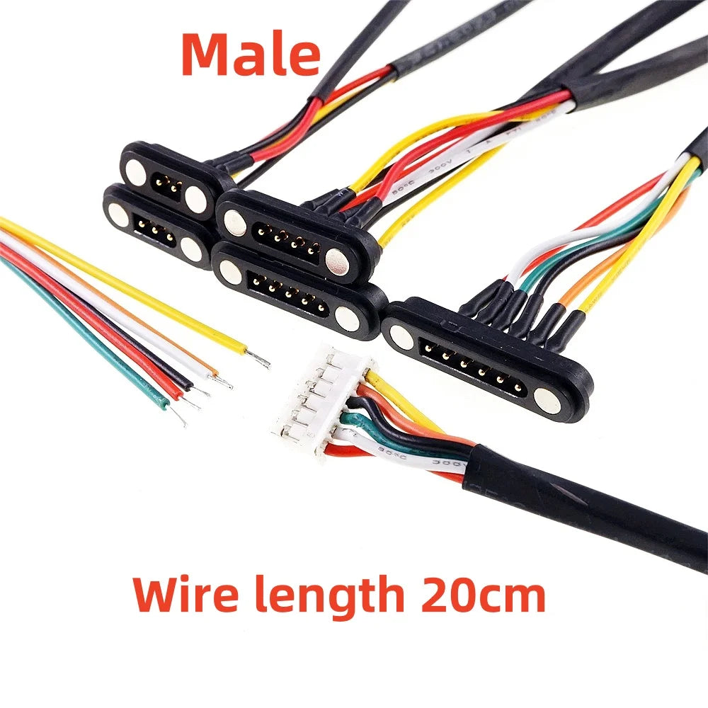 2A Waterproof Magnetic Pogo Pin Connector – 2.54mm Spring-Loaded DC Power Socket, 2-6 Positions